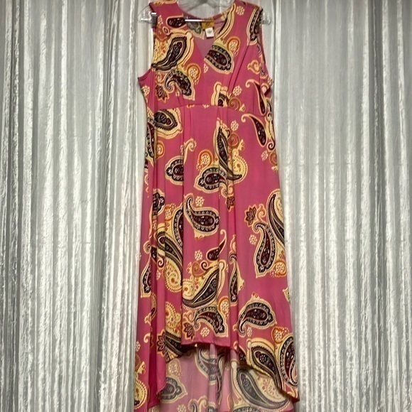 Ruby Rd. Dresses & Skirts - Ruby Rd Slinky High Low Midi Maxi Dress Sleeveless V Neck Size Lrg Textured Pink